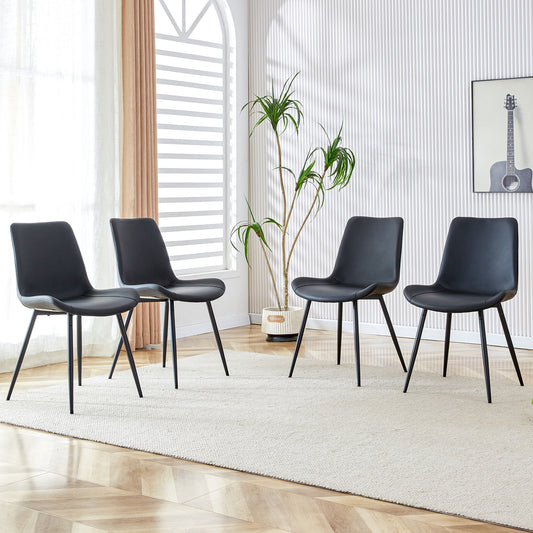 Dining Chair faux-leather, vinyl Black Artificial Leather Set Of 4 Cushioned, Available in Set Of 4 and Set Of 6 for Dining Room, Kitchen or Lounge Use
