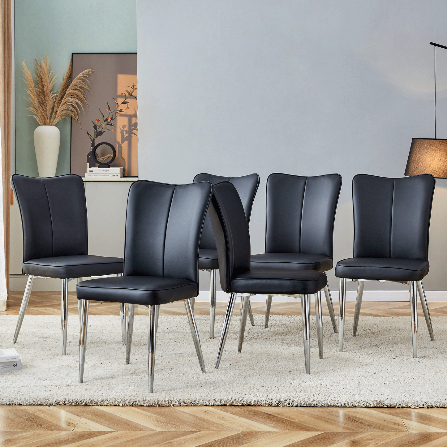 Modern PU Leather Dining Chair – Curved Upholstered Seat with Electroplated Metal Legs, Minimalist Kitchen Seating