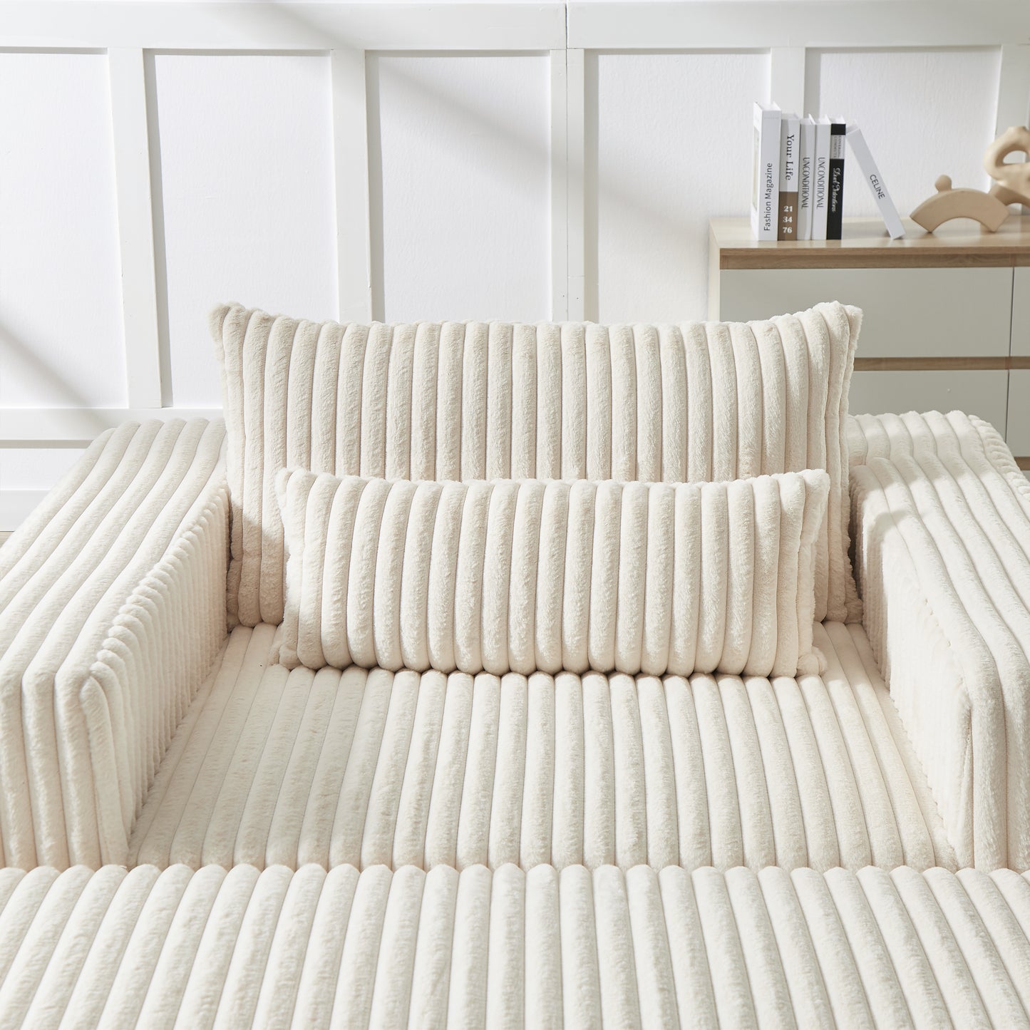 75-Inch Corduroy Sponge Sofa Lounge Chair with Removable footrest,No Assembly Required,Fluffy Modern Sleeper Chair for Indoor Living Room Bedroom