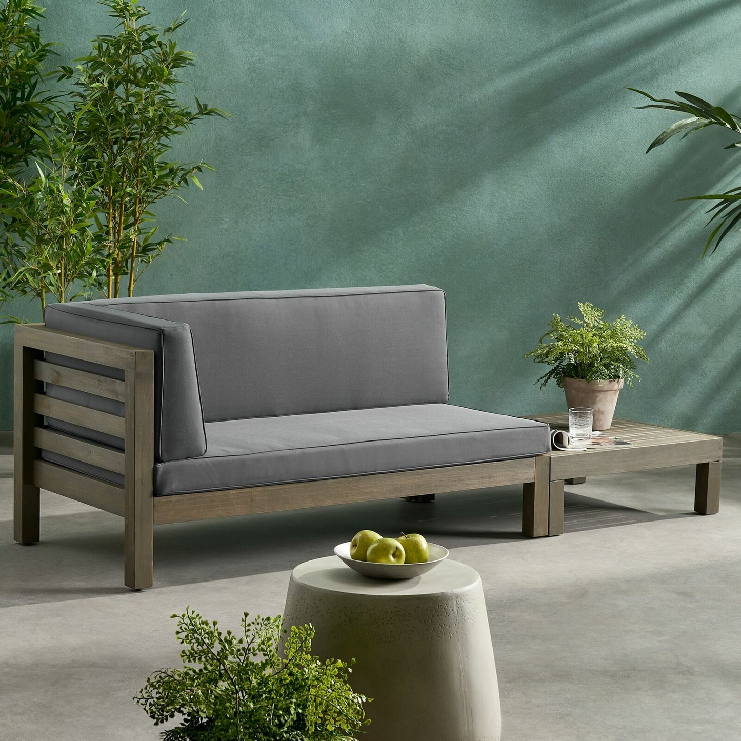 Outdoor Acacia Wood Loveseat and Coffee Table Set – Patio Bench Seating with Water-Resistant Cushions