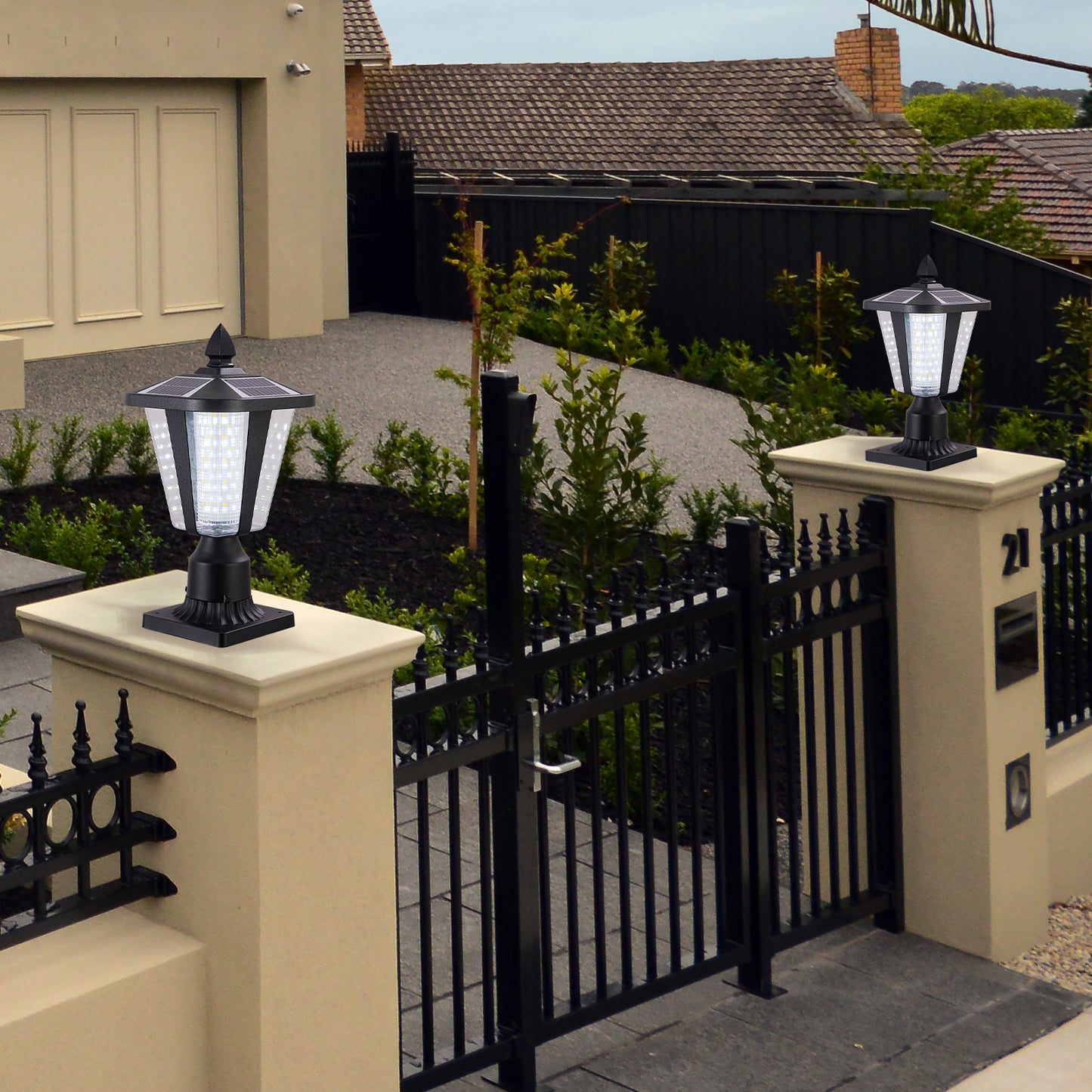 15'(H) Solar Powered Outdoor Lantern, Modern Garden Light with LED for Pathways, Yards, and Driveways