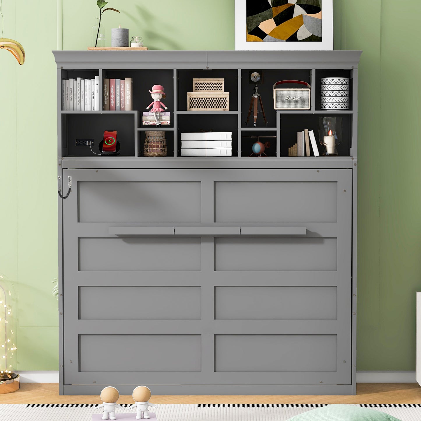 Murphy Bed Wall Bed with Top Shelves & USB
