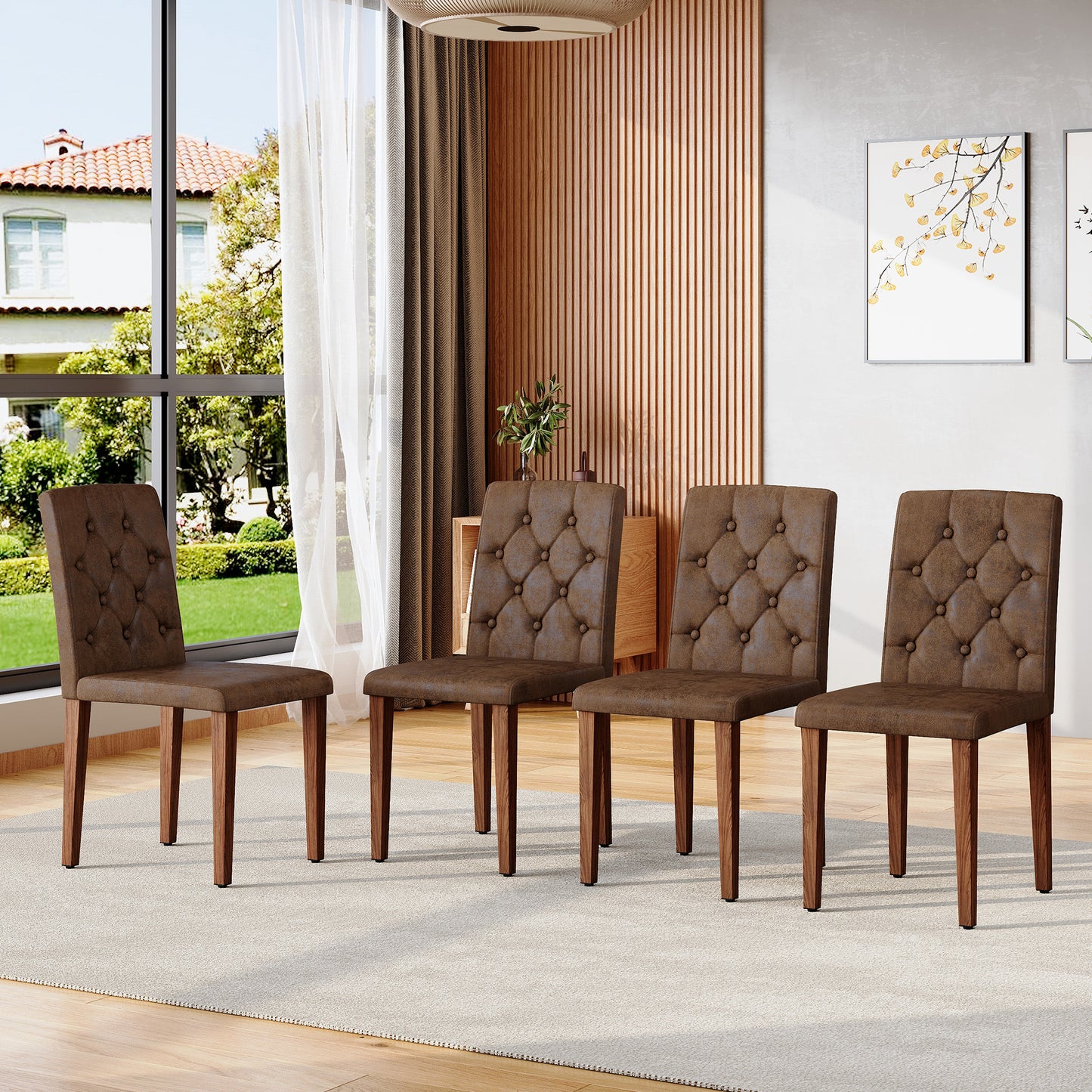 Ergonomic Dining Chair – 35" High Back Chair with Buckle Backrest & Metal Legs, Upholstered Seating