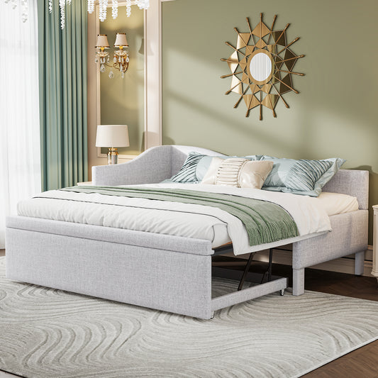 Daybed Multiple Color Options Upholstered with Trundle and Backrest for Bedroom or Guest Room