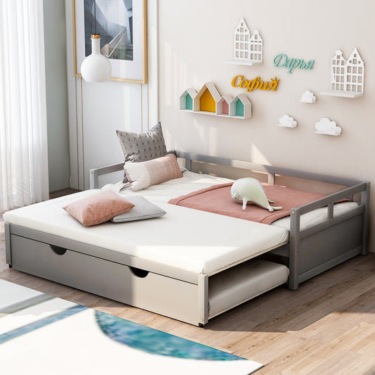 Daybed Gray, White, and Espresso Solid Wood with Trundle and Storage for Bedroom and Guest Room