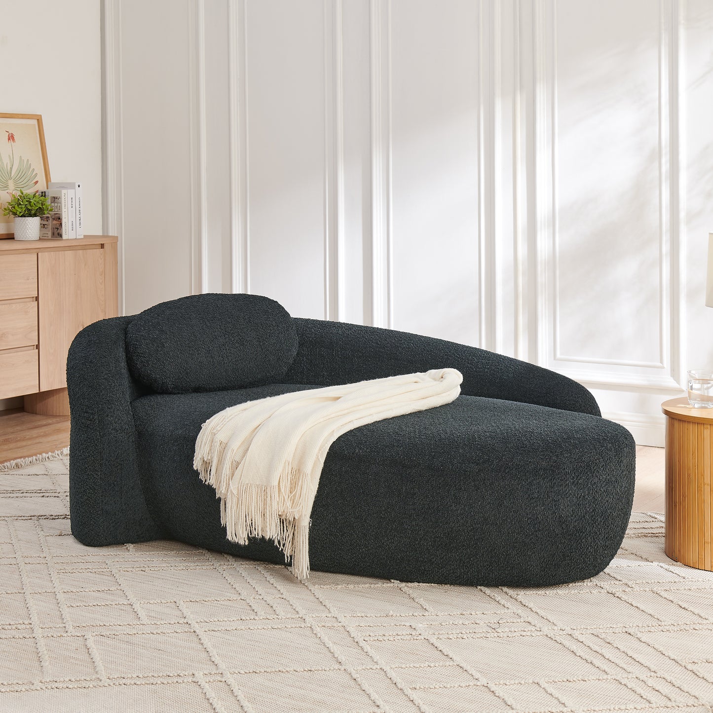 Modern Oval Single Lazy Sofa Chair with Integrated Backrest, Side Armrest and Pillow