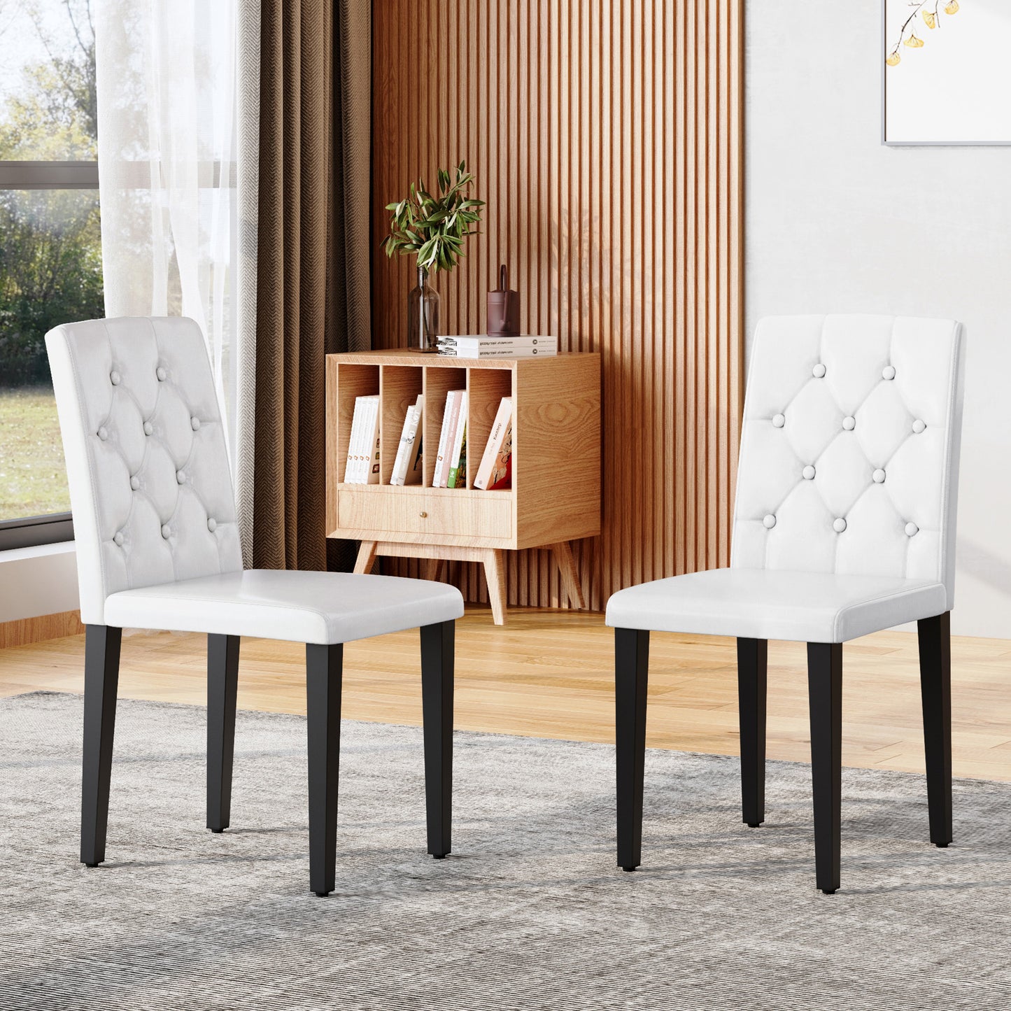 Ergonomic Dining Chair – 35" High Back Chair with Buckle Backrest & Metal Legs, Upholstered Seating