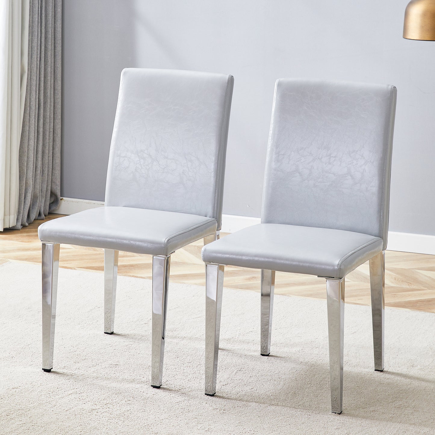 Modern PU Leather Dining Chair – Upholstered Kitchen Chair with Metal Legs, Simple & Versatile Seating