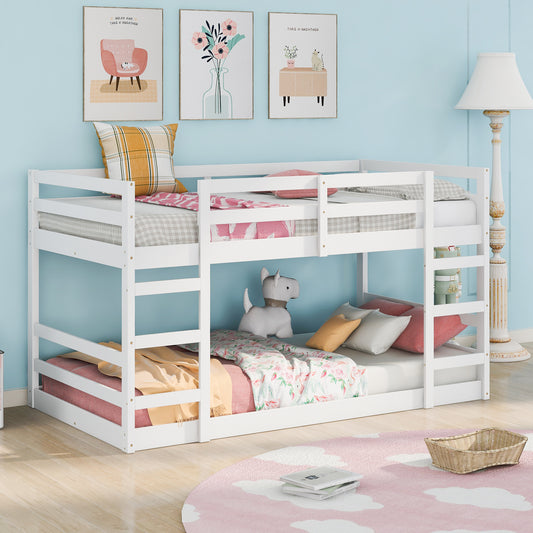 Bunk Bed, Twin Over Twin, Solid Wood with Ladder for Shared Bedroom or Guest Room