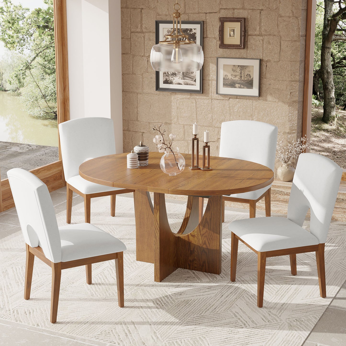 Modern 5-Piece Extendable Round Dining Table Set with 16.2inch