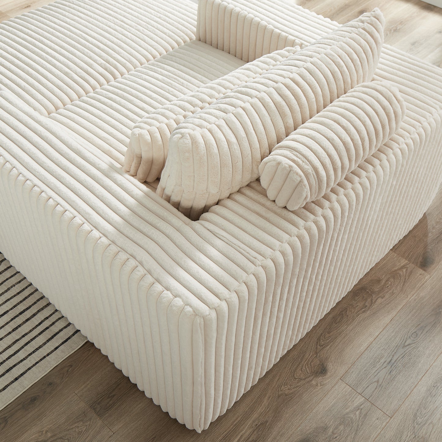 75-Inch Corduroy Sponge Sofa Lounge Chair with Removable footrest,No Assembly Required,Fluffy Modern Sleeper Chair for Indoor Living Room Bedroom