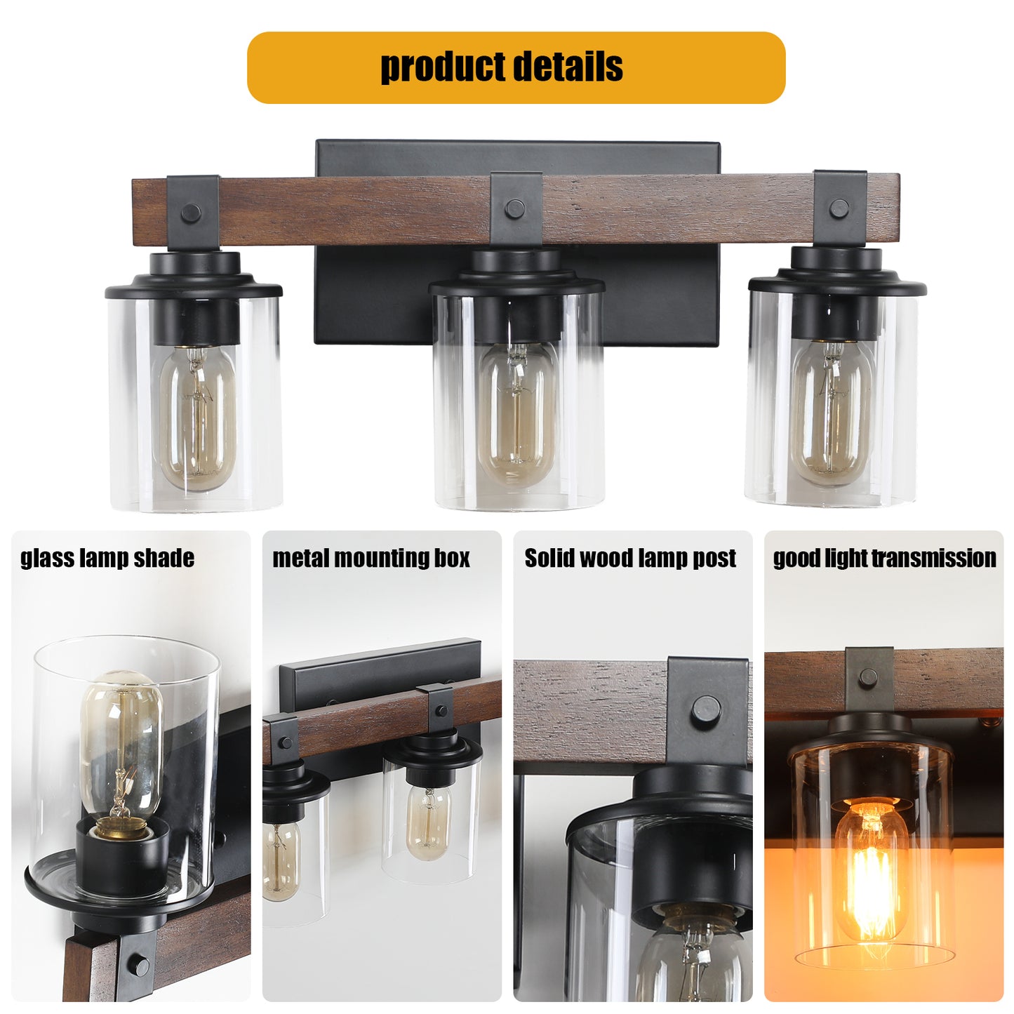 (Same as W1340119955/L1015) 3-Lights Farmhouse Vanity Lights Fixture Rustic Bathroom Light Fixture Bathroom Sconce (Without Bulbs)