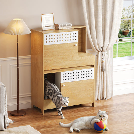 Modern 2-in-1 Cat Litter Box Enclosure Side Table – Hidden Cat House Furniture with Storage