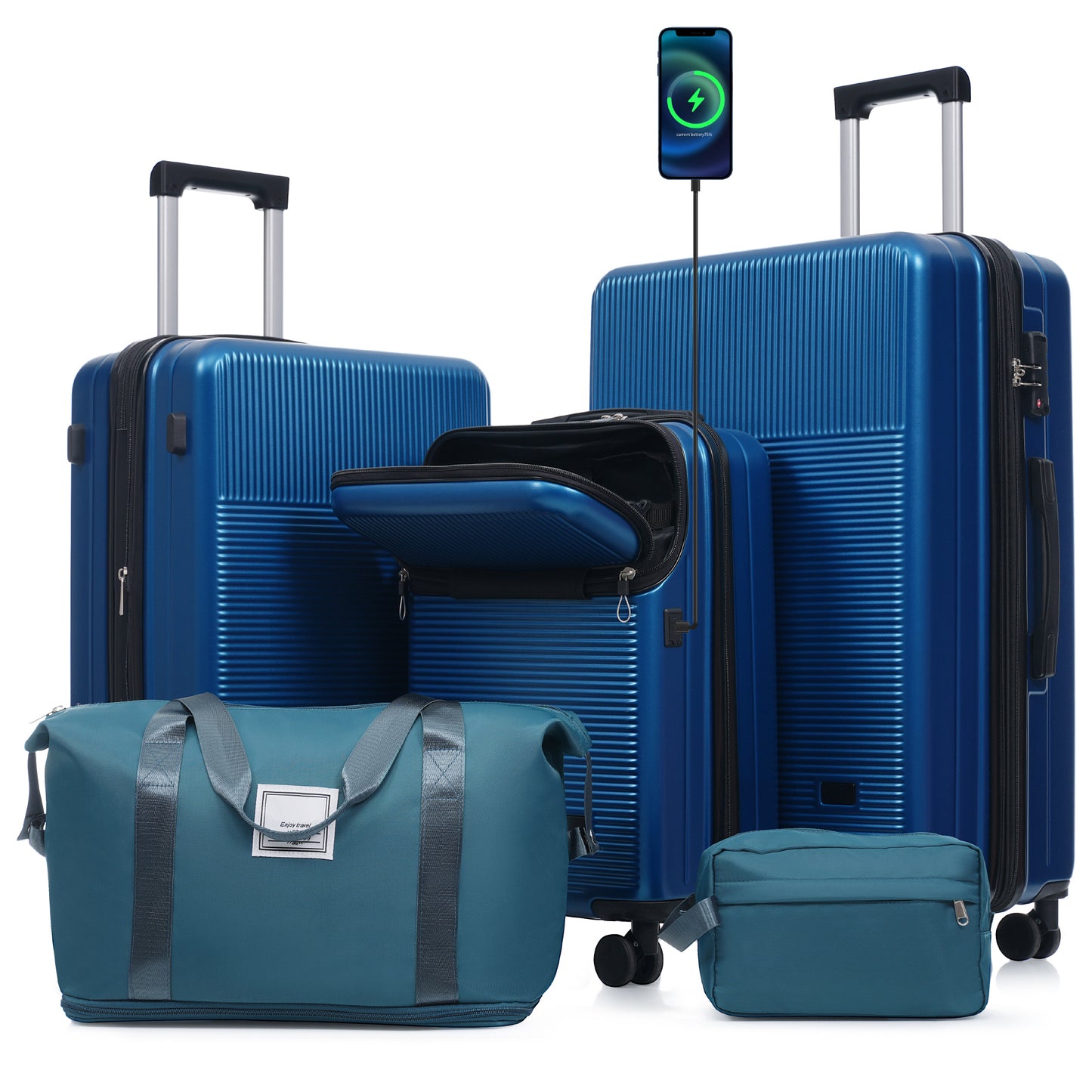 Luggage Sets 5 Piece with Half-opening, Hardside Suitcase Set, Double Spinner