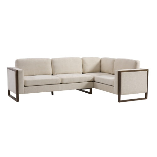 Otis 104" Square Arm L-Shaped 2-Piece Sectional Sofa – Modern Chenille Upholstered Couch for Living Room, Bedroom & Apartment Office (Beige + Walnut)
