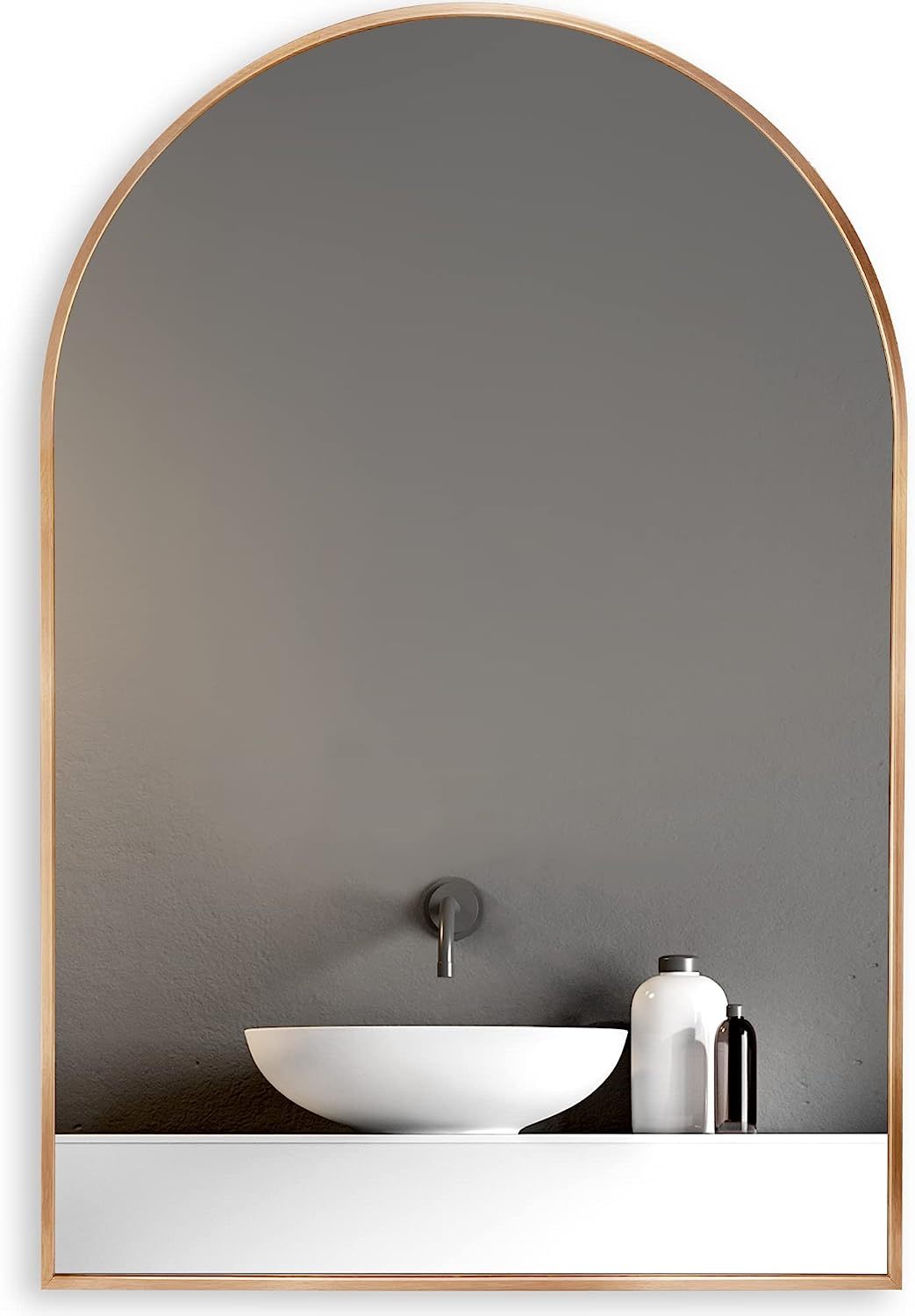 Arched Metal Frame Wall Mirror – 20" x 30" Modern Bathroom Vanity Mirror, Decorative Arch Mirror