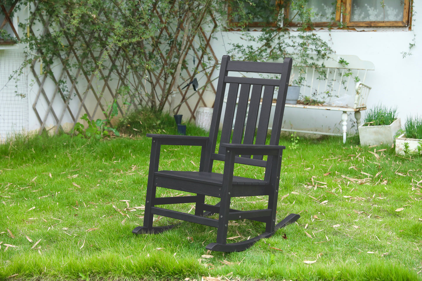 Oversized Rocking Chair with Wood-Texture, Outdoor Rocking Chair for Adults, All Weather