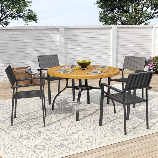 Round 5-Piece Outdoor Dining Set with Umbrella-Ready Table and 4 Stacking Chairs