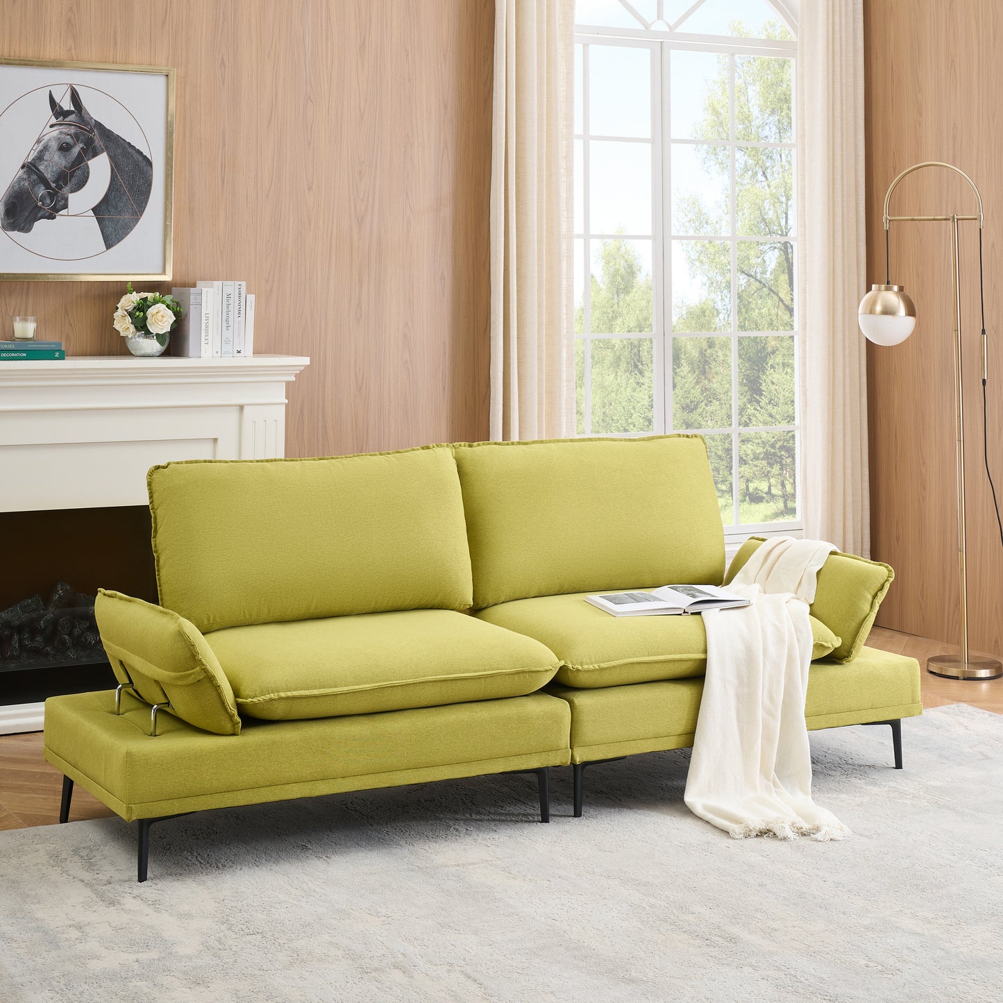 Elegant and rustic in 89   inches of cotton and linen, fresh green, custom-made for apartments, living rooms and offices. Let every inch of space radiate natural elegance and extraordinary style.