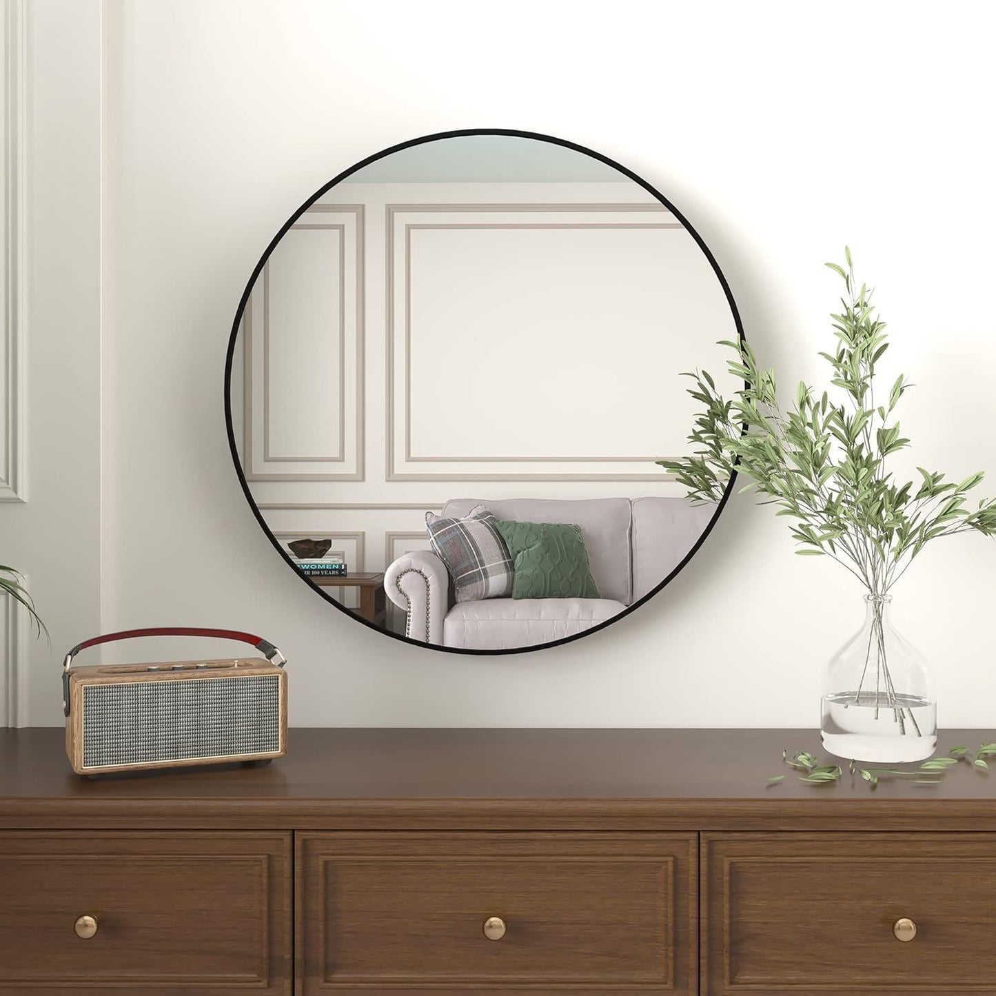 Round Metal Frame Wall Mirror – 36" Modern Bathroom Vanity Mirror, Large Circular Decorative Mirror