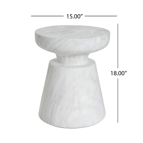Outdoor Travertine Pedestal Side Table Lightweight Concrete MGO End Table for Indoor Outdoor Use White