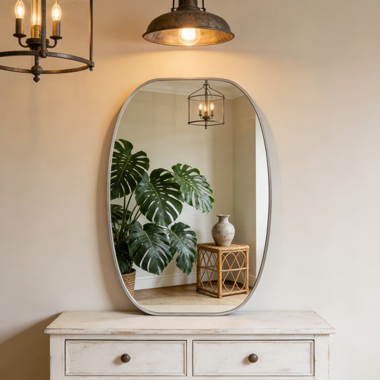 Metal Framed Oval Bathroom Vanity Mirror, Tempered Glass Wall Mirror for Bathroom, Bedroom, Entryway & Living Room