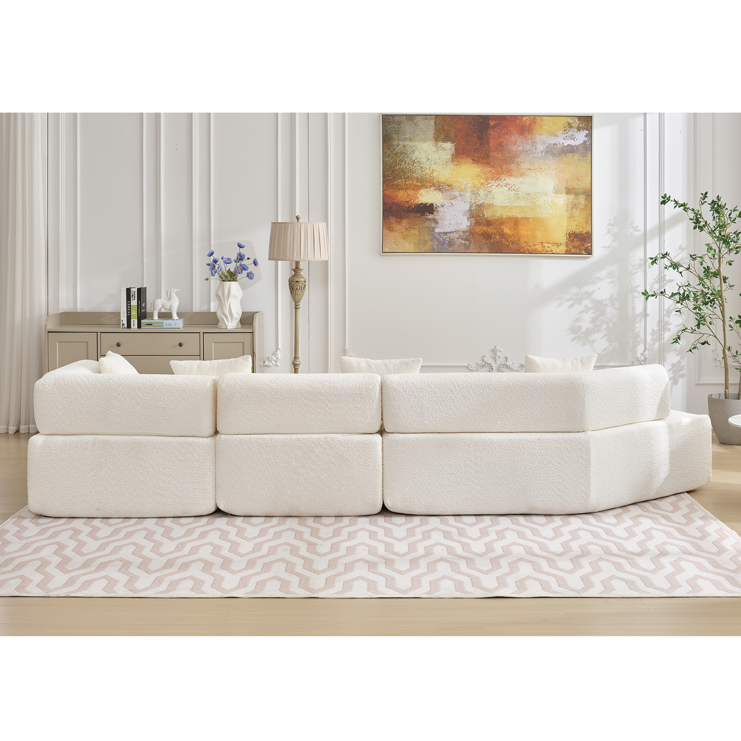 Modern Minimalist 140" L-Shape Couch ,No Assembly Required,Boucle,Modular Sofa ,Couch with Chaise,Free Combination Foam-Filled Sofa, 4 Seats,White