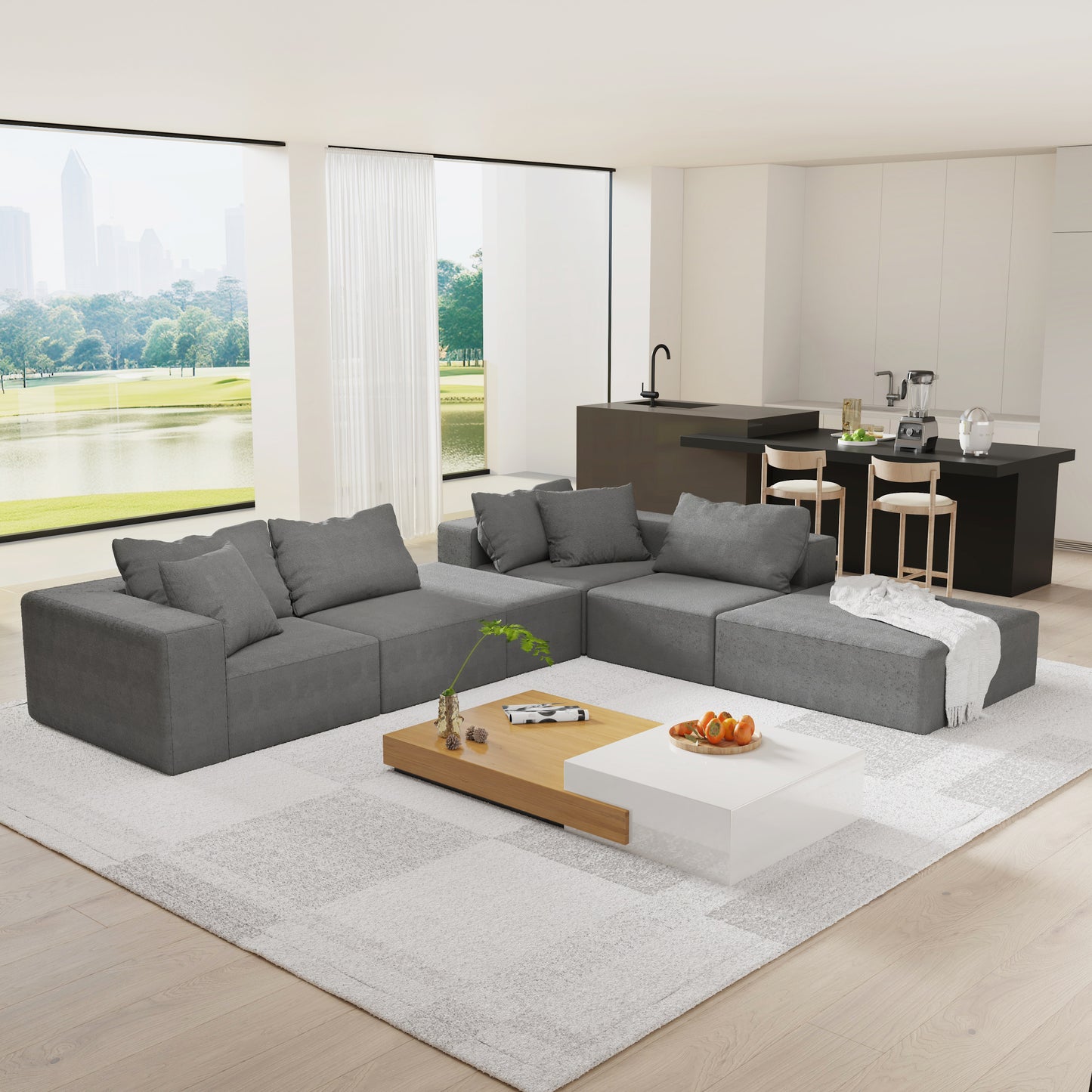 Modern Upholstered Sectional Sofa Couch Set,Modular 132" L Shaped Sectional Living Room Sofa Set With 6 Pillows,Free Combination Sofa Couch for Living Room,Bedroom