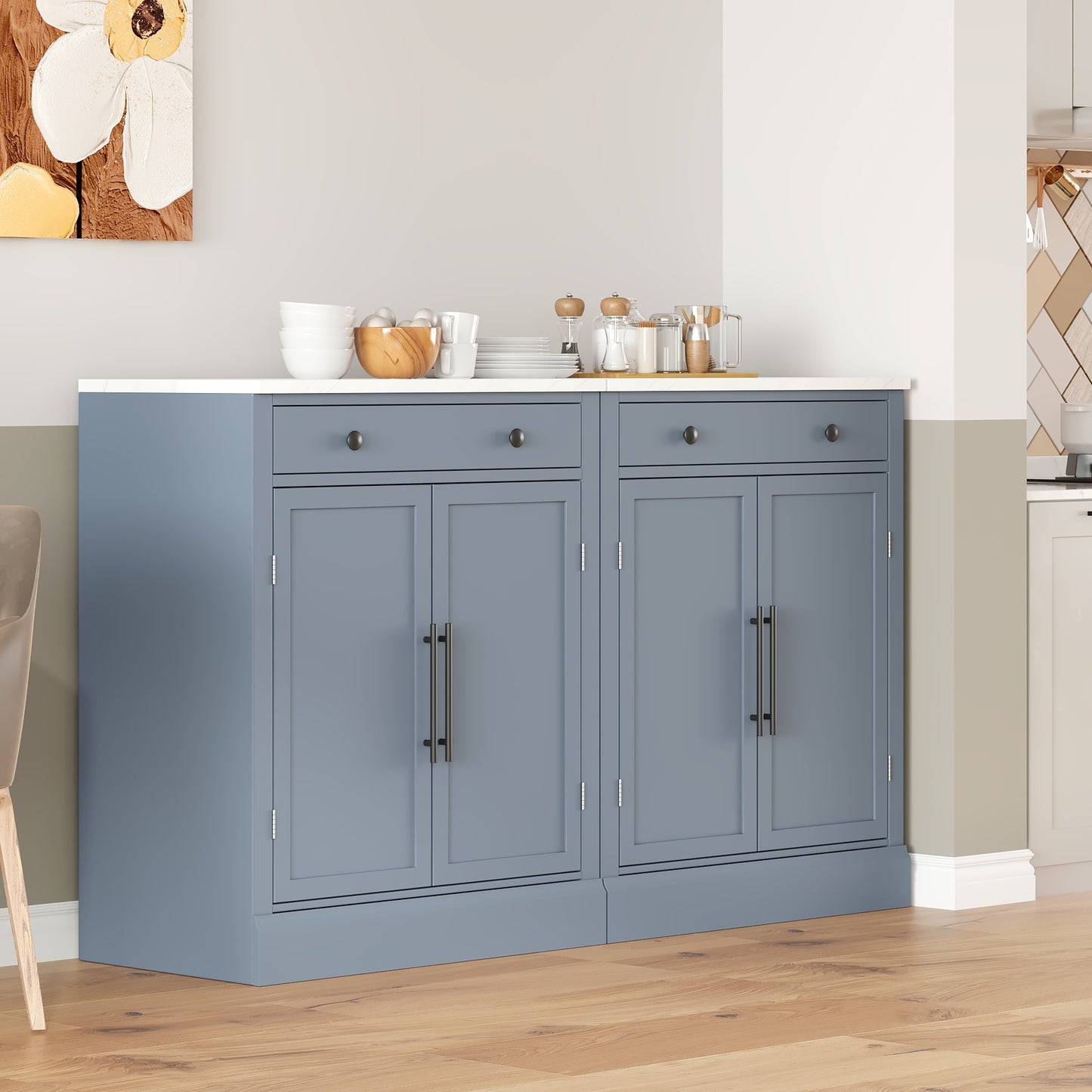 Modern Freestanding Kitchen Pantry, Buffet Food Storage, Coffee Bar Cabinet with Drawer,set of 2