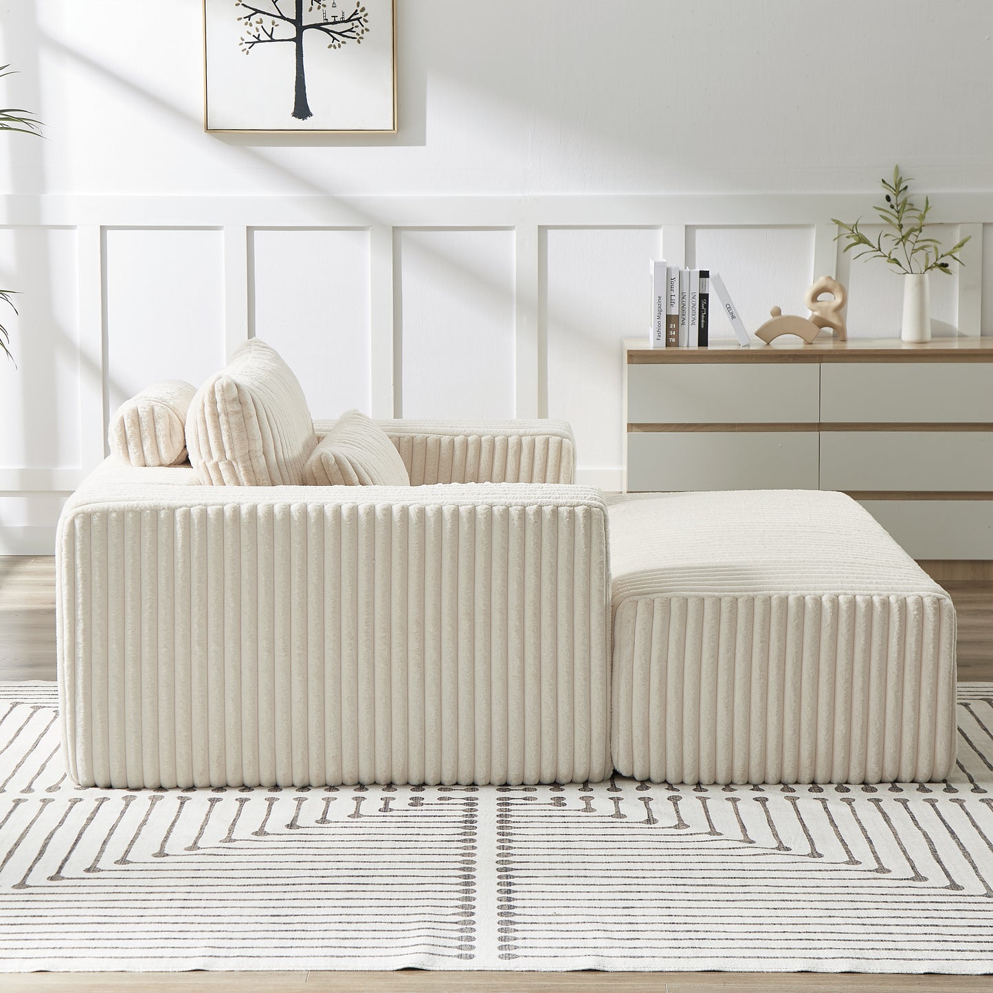 75-Inch Corduroy Sponge Sofa Lounge Chair with Removable footrest,No Assembly Required,Fluffy Modern Sleeper Chair for Indoor Living Room Bedroom