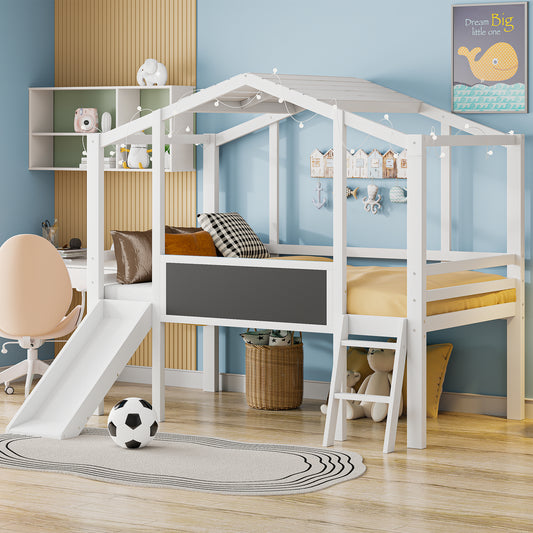 Loft Bed, Solid Wood and MDF with LED/Light Feature, Slide, and Ladder for Bedroom or Study Space