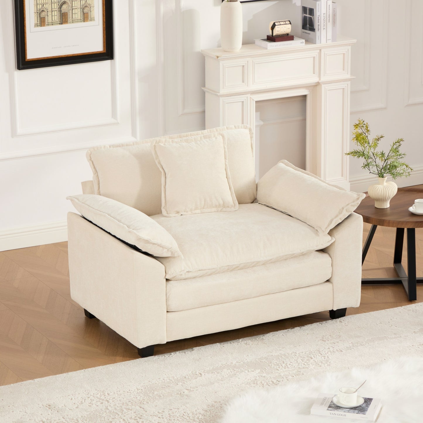 Modern Sectional Couch with Double Layer Upholstered Seat Cushion, Breathable Chenille Fabric (Ott