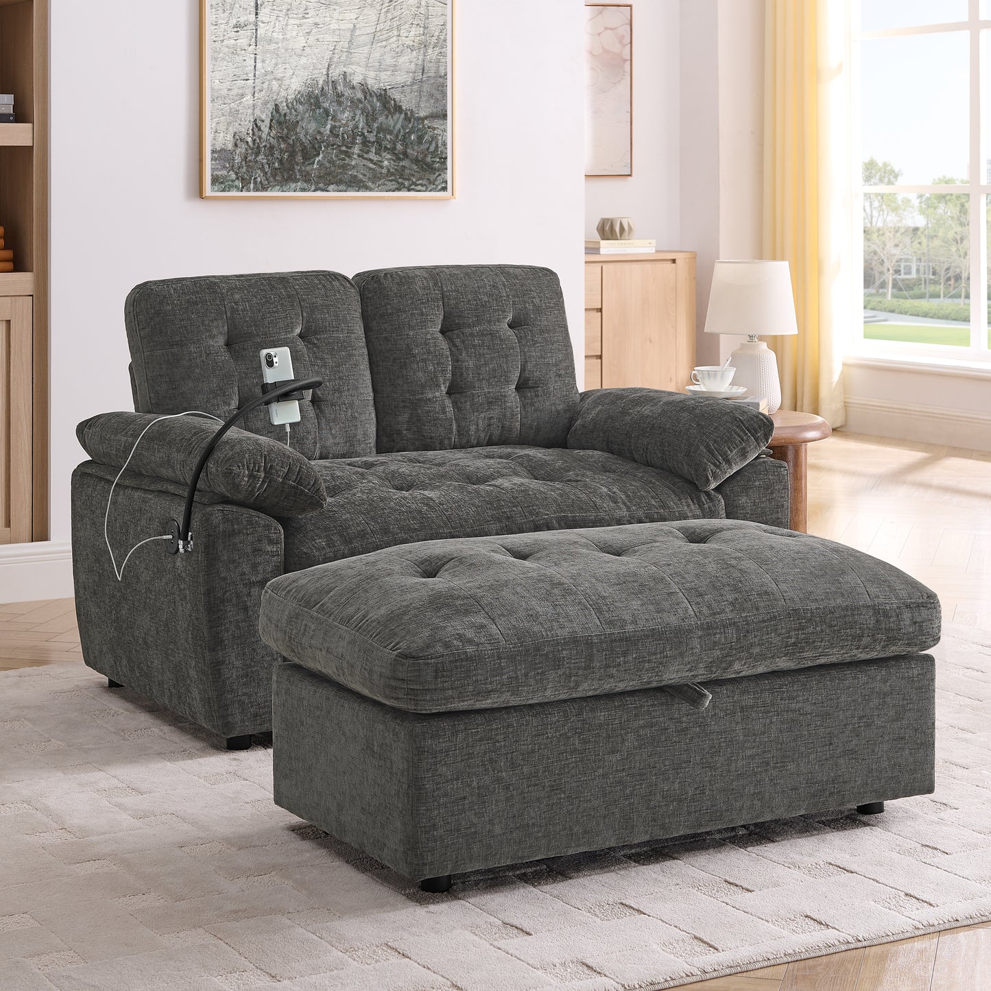 Leisure sofa chair, Double sofa recliner, with manually adjustable backrest, soft padded armrests