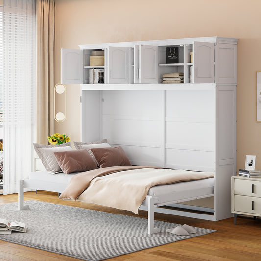 Murphy Wall Bed, Queen Size, Plywood with Top Cabinets for Bedroom or Home Office