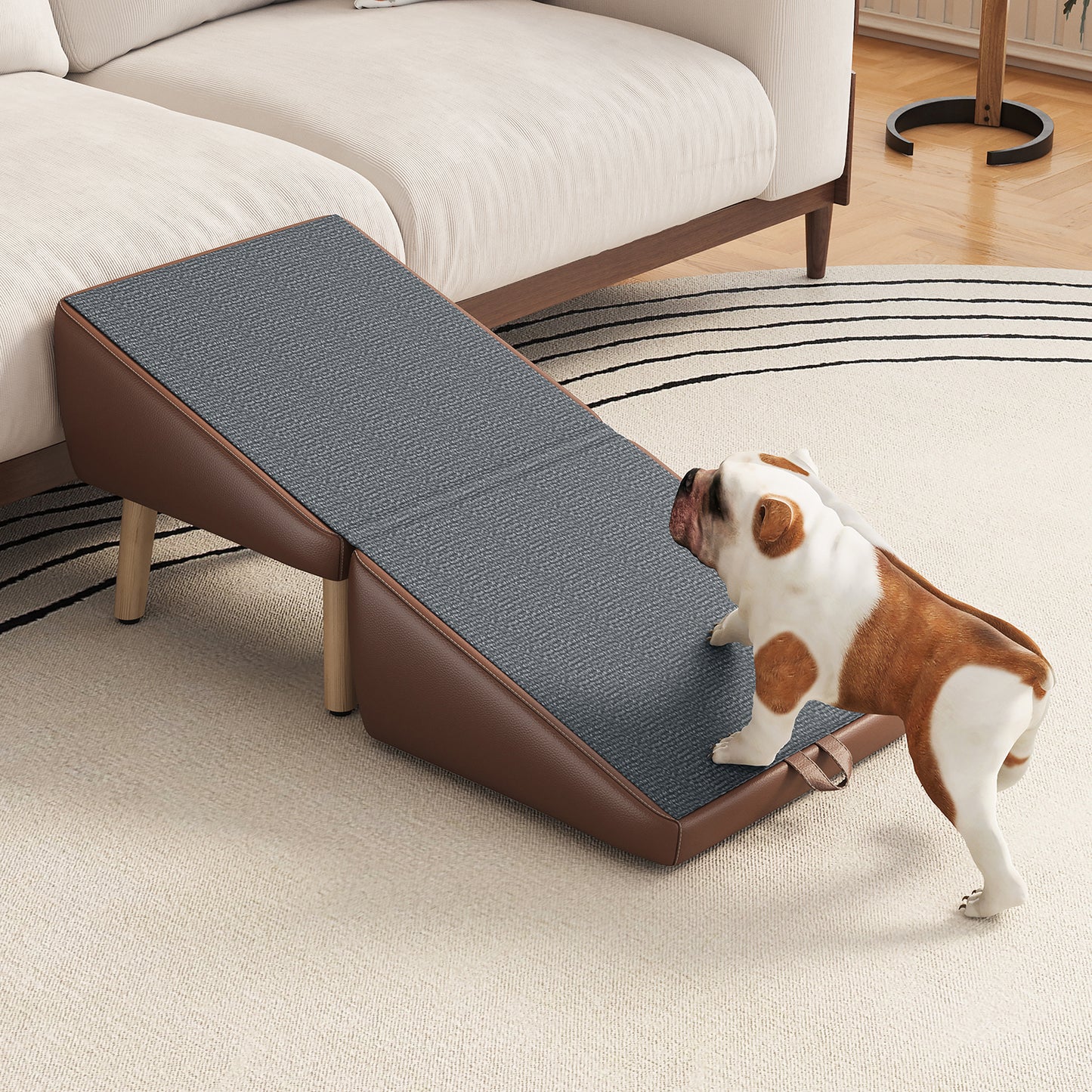 Foldable Wooden Dog Stairs and Ramp for Couch & Bed, 2-in-1 Pet Steps with Storage Ottoman for Small Dogs & Cats