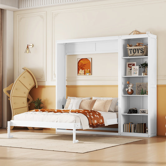 Murphy Wall Bed, Full Size, Solid Wood and MDF with Shelves for Bedroom or Home Office