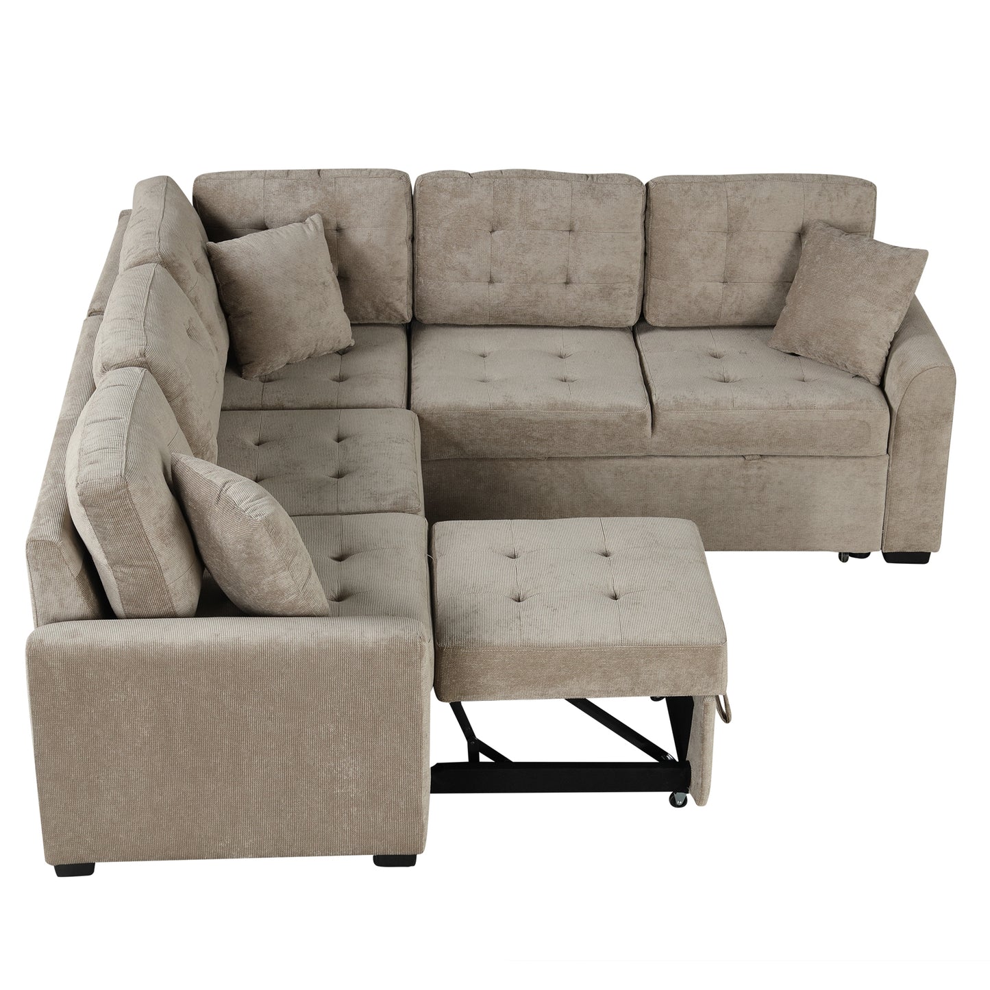 82.6" L-shape Sofa Bed Pull-out Sleeper Sofa with Wheels, USB Ports, Power Sockets for Living Room , Khaki