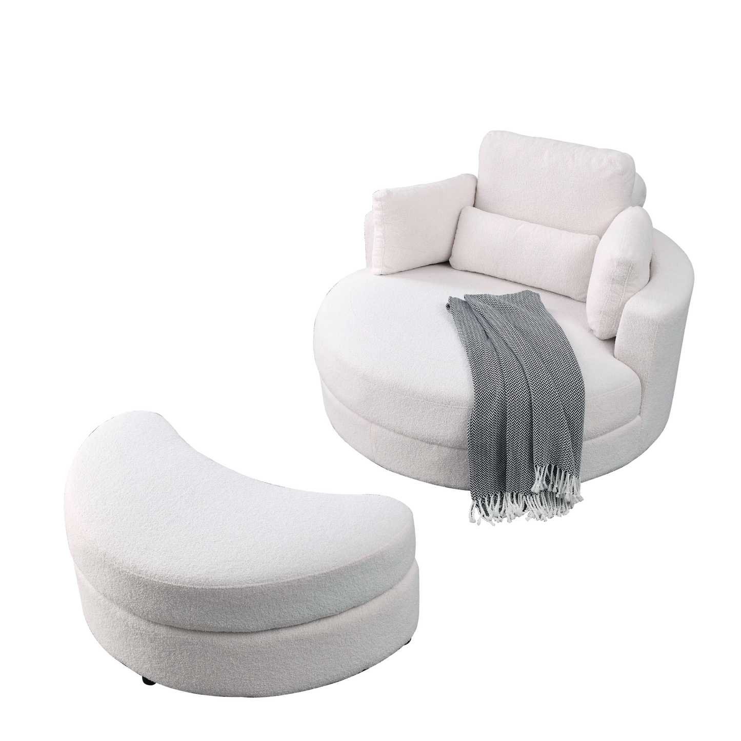 Swivel Accent Barrel Modern Sofa Lounge Club Big Round Chair with Storage Ottoman Linen Fabric for Living Room Hotel with Pillows,Teddy White (Ivory)