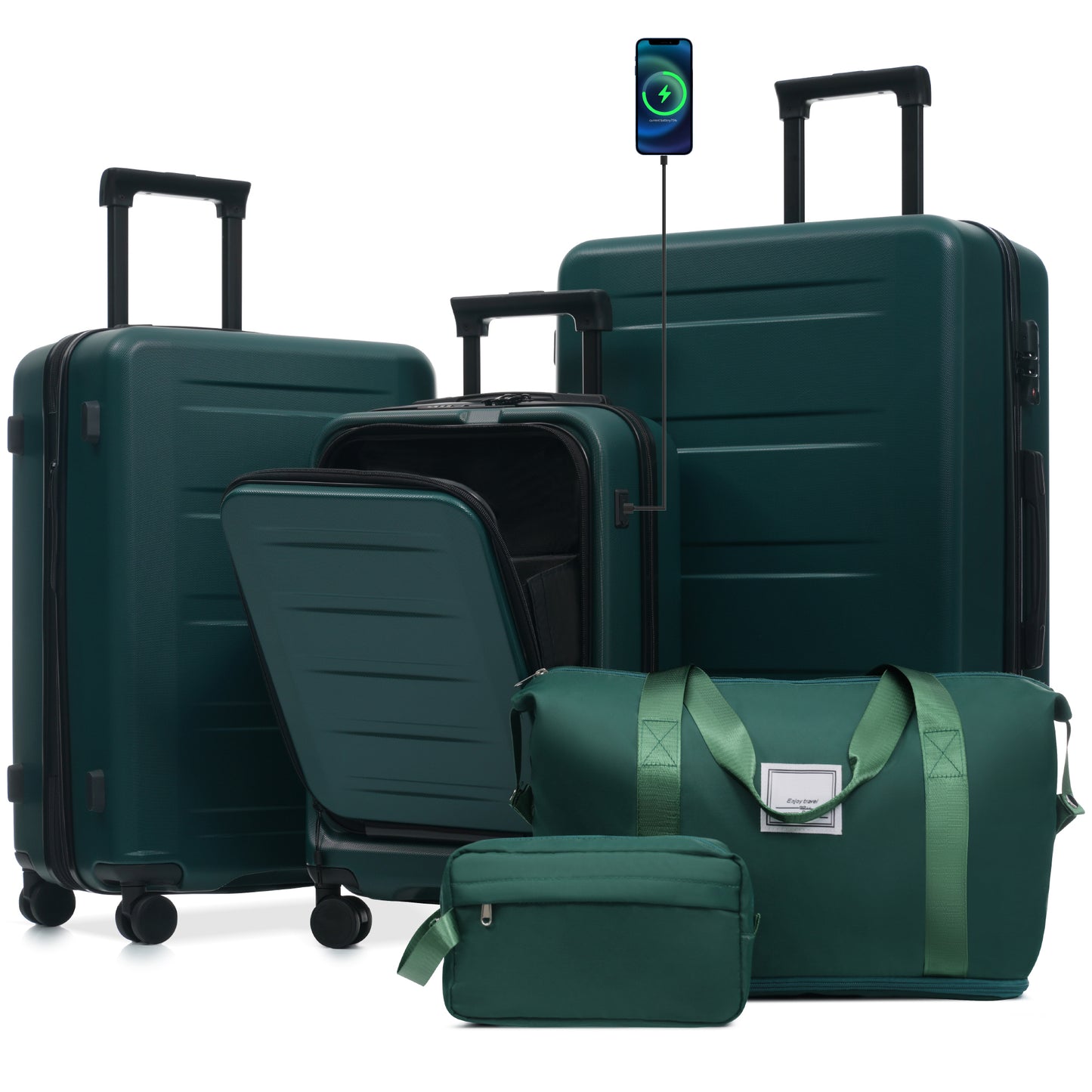 Luggage Sets 5 Piece with Front Opening, Hardside Expandable Suitcase