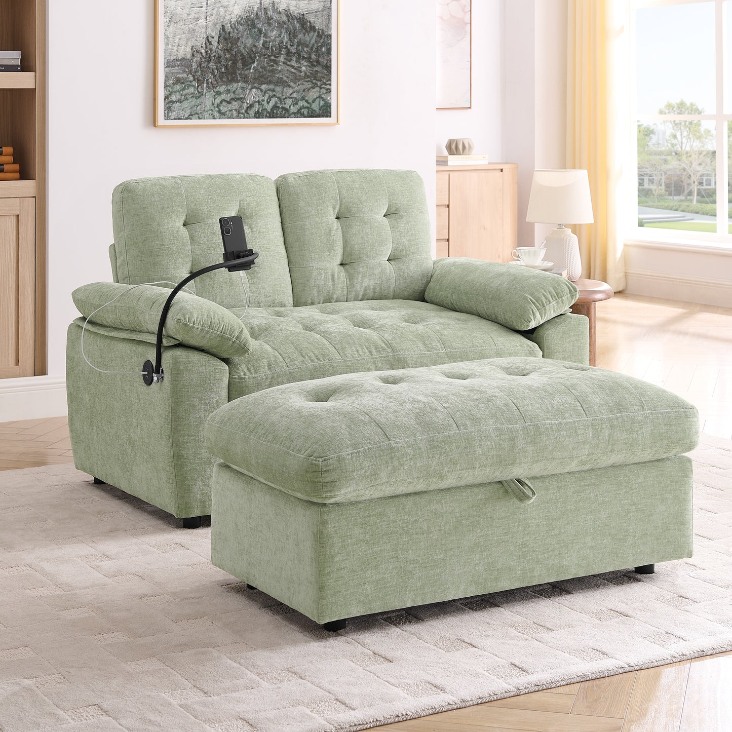 Leisure sofa chair, Double sofa recliner, with manually adjustable backrest, soft padded armrests
