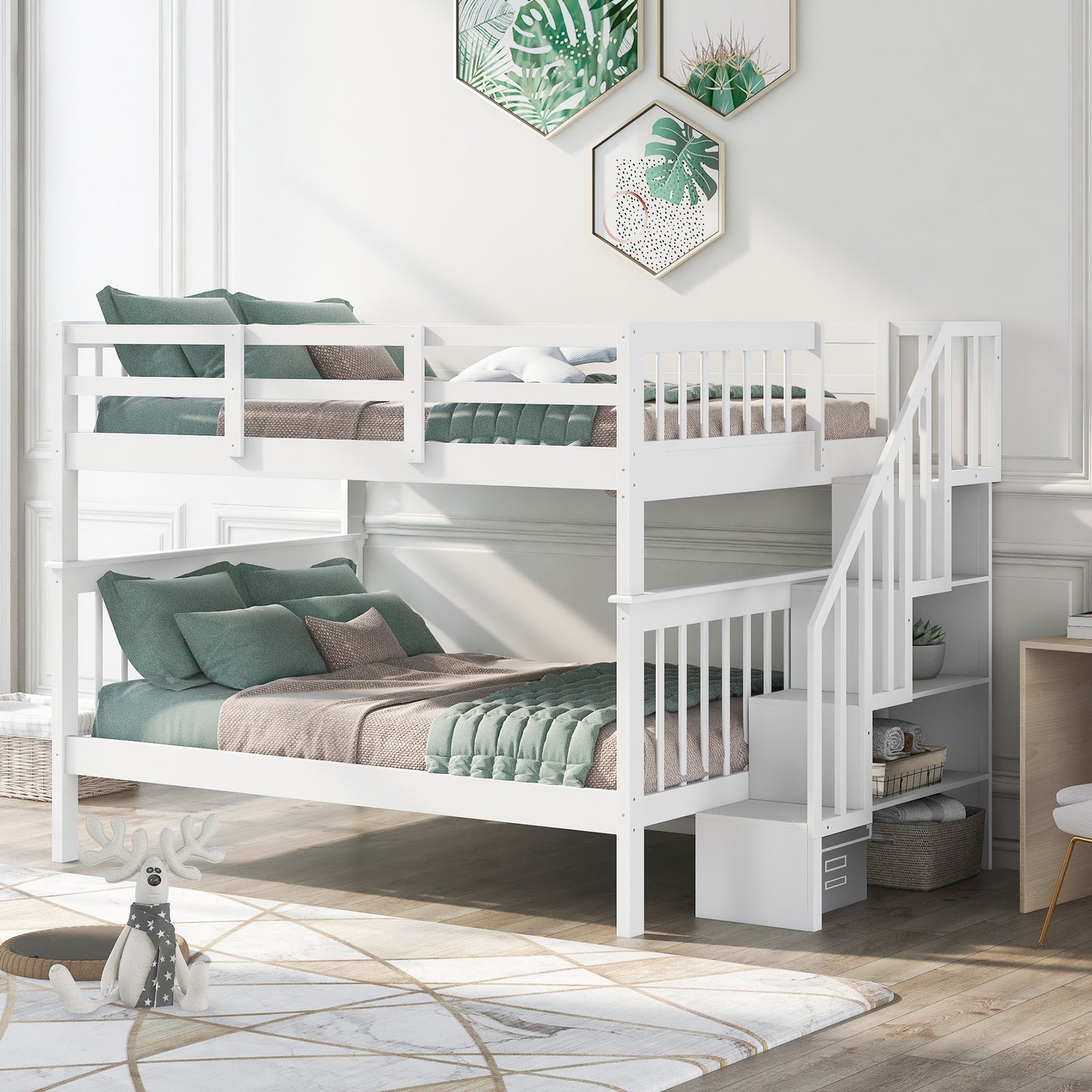 Stairway Full-Over-Full Bunk Bed with Storage and Guard Rail for Bedroom,Dorm