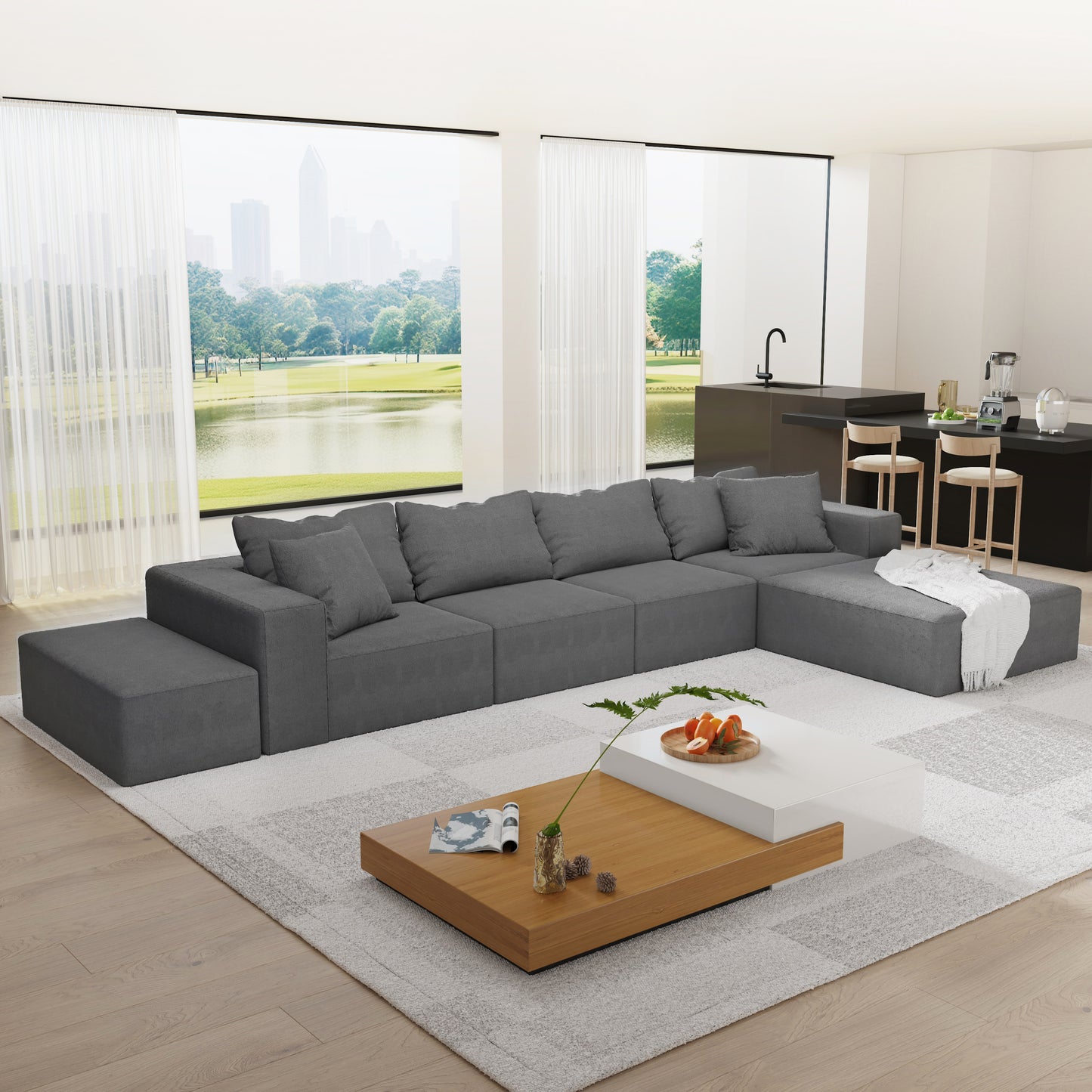 Modern Upholstered Sectional Sofa Couch Set,Modular 132" L Shaped Sectional Living Room Sofa Set With 6 Pillows,Free Combination Sofa Couch for Living Room,Bedroom