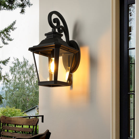 Outdoor Wall Lantern Aluminium Black Vintage for Porch, Patio and Entryway