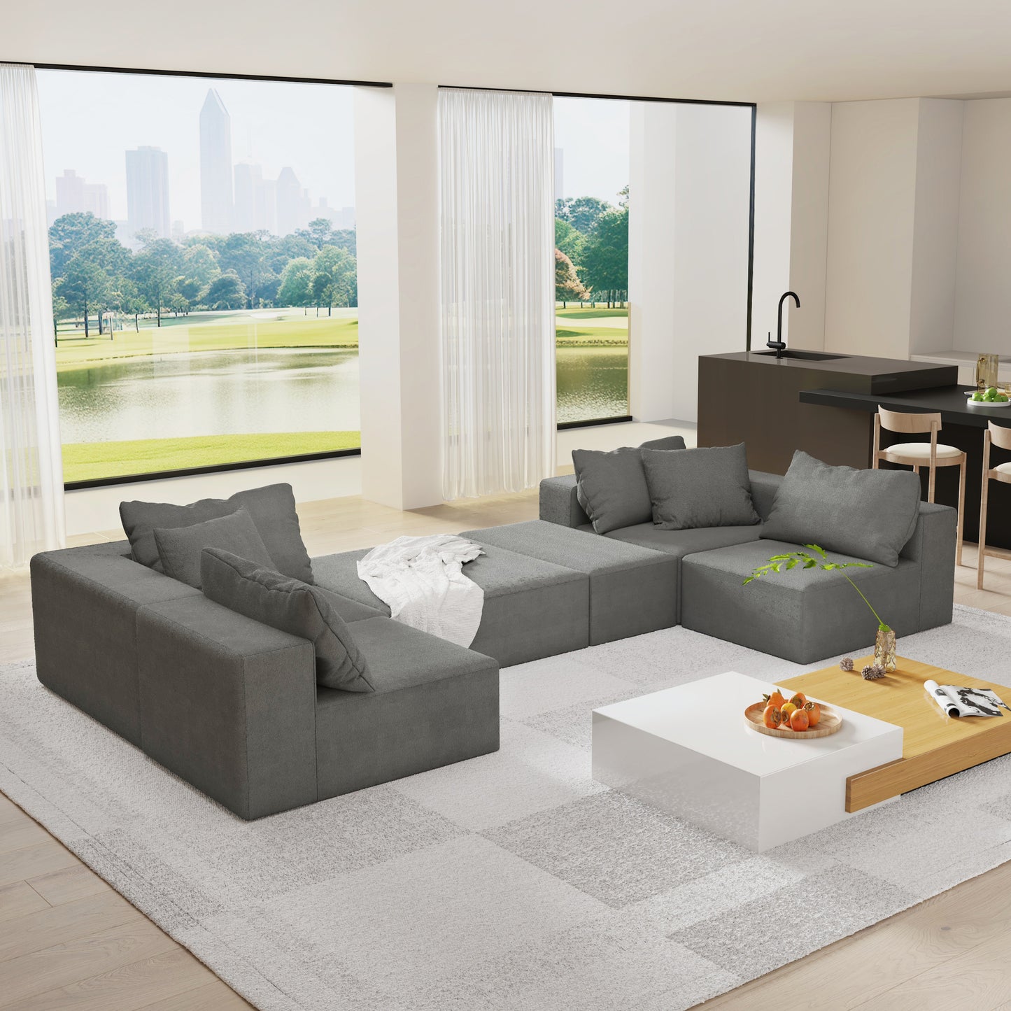 Modern Upholstered Sectional Sofa Couch Set,Modular 132" L Shaped Sectional Living Room Sofa Set With 6 Pillows,Free Combination Sofa Couch for Living Room,Bedroom