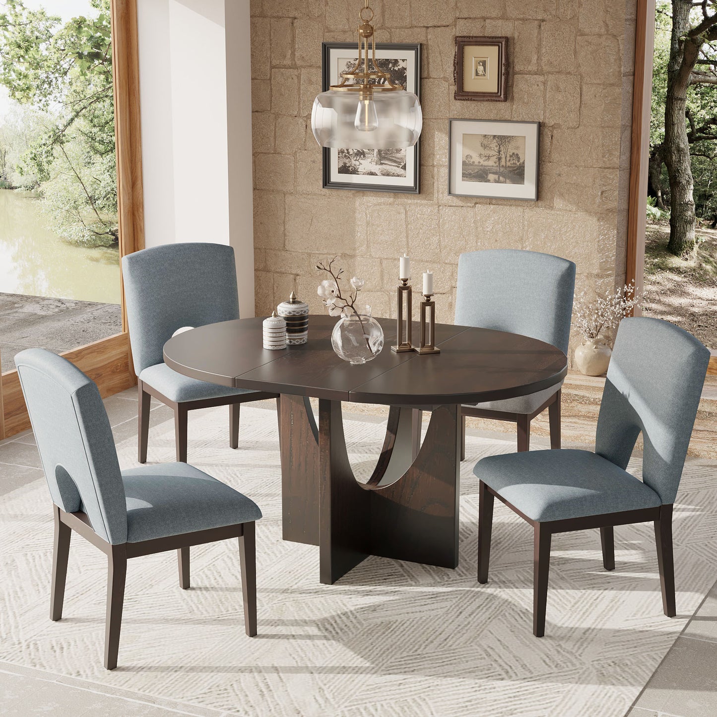 Modern 5-Piece Extendable Round Dining Table Set with 16.2inch