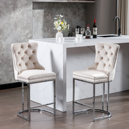 Bar Stools Set of 2 Multiple Color Options Velvet Modern with Backrest for Dining Room or Kitchen Seating