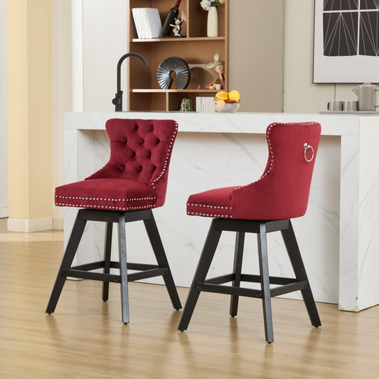 Bar Stools Set of 2 Multiple Color Options Wood+Fabric Tufted with Swivel Function and Tufted Detail for Dining Room or Kitchen Seating