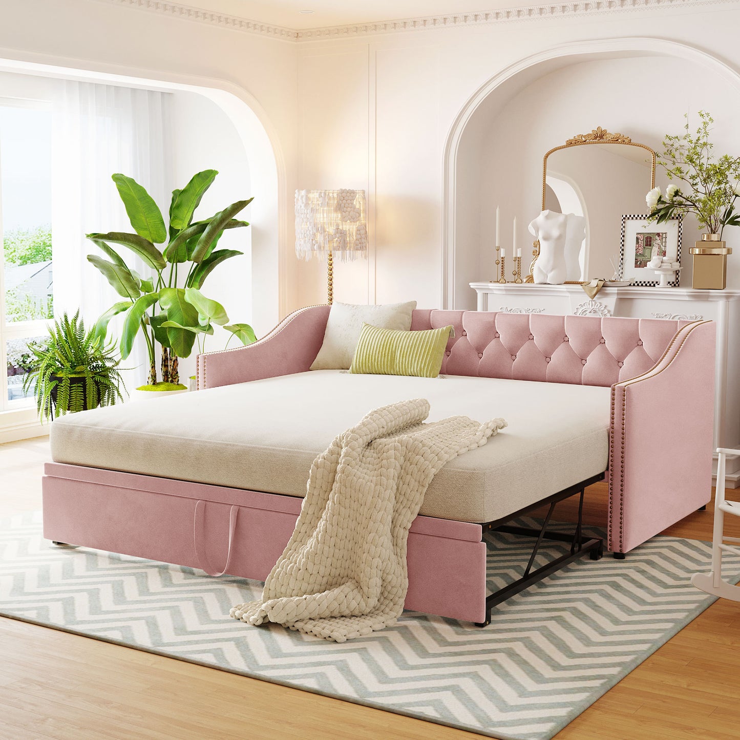 Twin Size Upholstered Daybed with Pop Up Trundle