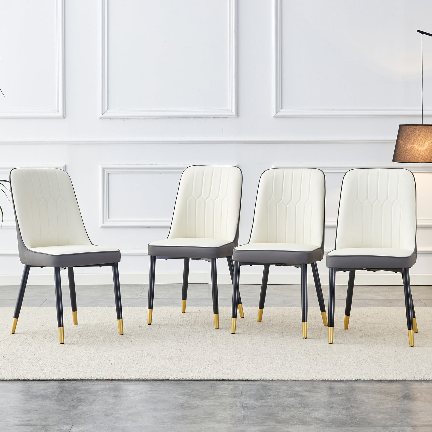 Modern Dining Chairs Set of 4 – PU Leather Upholstered Chairs with Black Metal Legs, Kitchen & Dining Seating