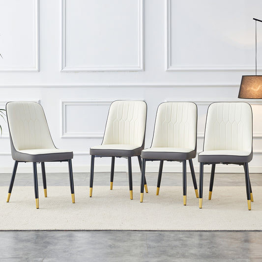 Dining Chairs Set faux-leather White and Dark Gray 1 4-piece set Upholstered Seating for Dining Room, Kitchen or Lounge Use
